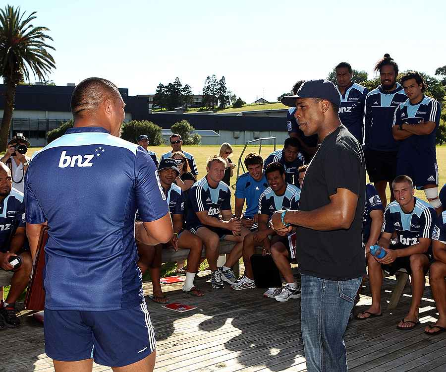 Curtis Granderson of the New York Yankees visits Auckland Blues training