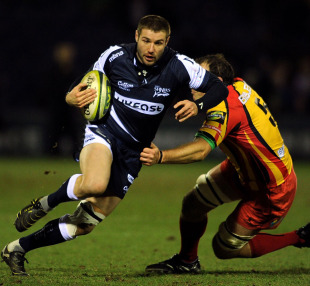 Sale's Ben Cohen bursts past Rob Sidoli, Sale Sharks v Newport Gwent Dragons, Anglo-Welsh Cup, Edgeley Park, Stockport, England, January 28, 2011