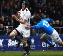 James Gaskell outpaces Andrea Pratichetti before scoring for England Saxons