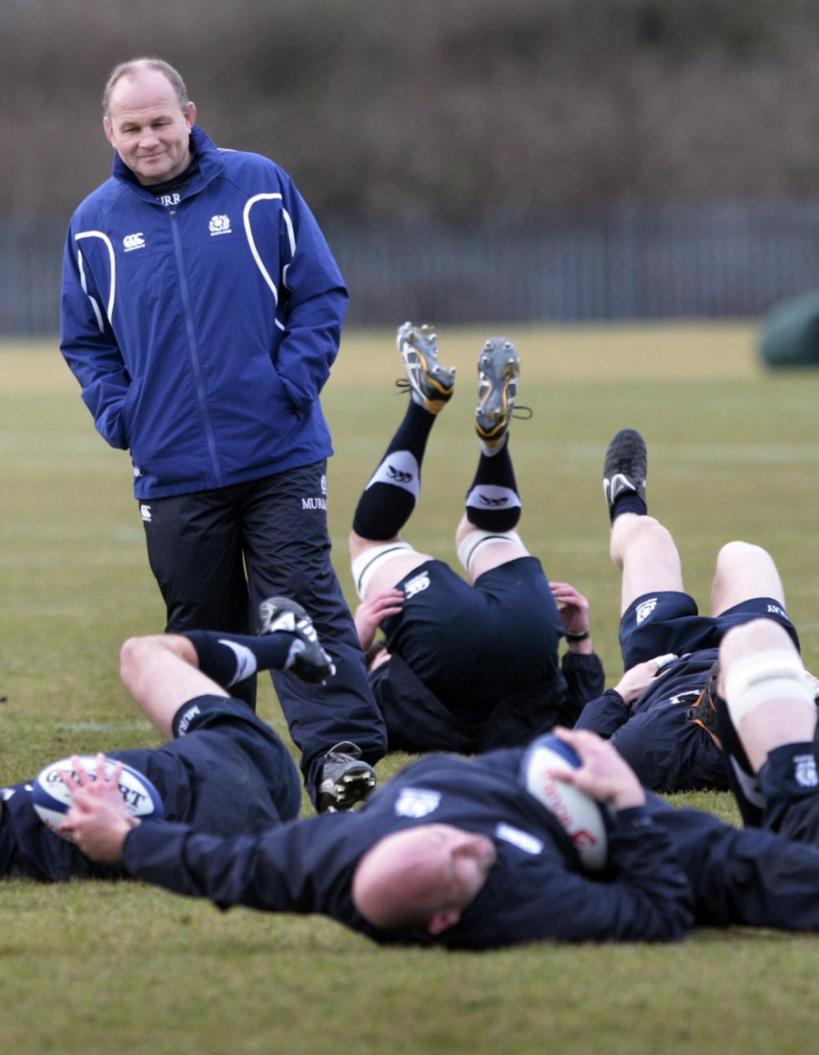 Scotland coach Andy Robinson casts an eye over training, Scotland training session, Murrayfield, Edinburgh, Scotland, January 31, 2011