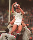 England lock Martin Bayfield claims a lineout