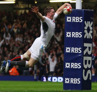 England's Chris Ashton dives over the line for the opening try, Wales v England, Six Nations, Millennium Stadium, Cardiff, Wales, February 4, 2011