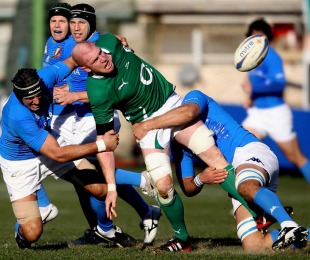 Ireland's Paul O'Connell is shackled by the Italy defence, Italy v Ireland, Six Nations Championship, Stadio Flaminio, Rome, Italy, February 5, 2011