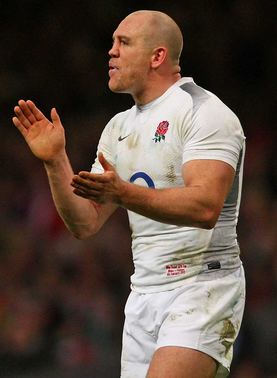 England captain Mike Tindall encourages his side, Wales v England, Six Nations, Millennium Stadium, Cardiff, Wales, February 4, 2011