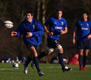 Wales fly-half James Hook passes during training