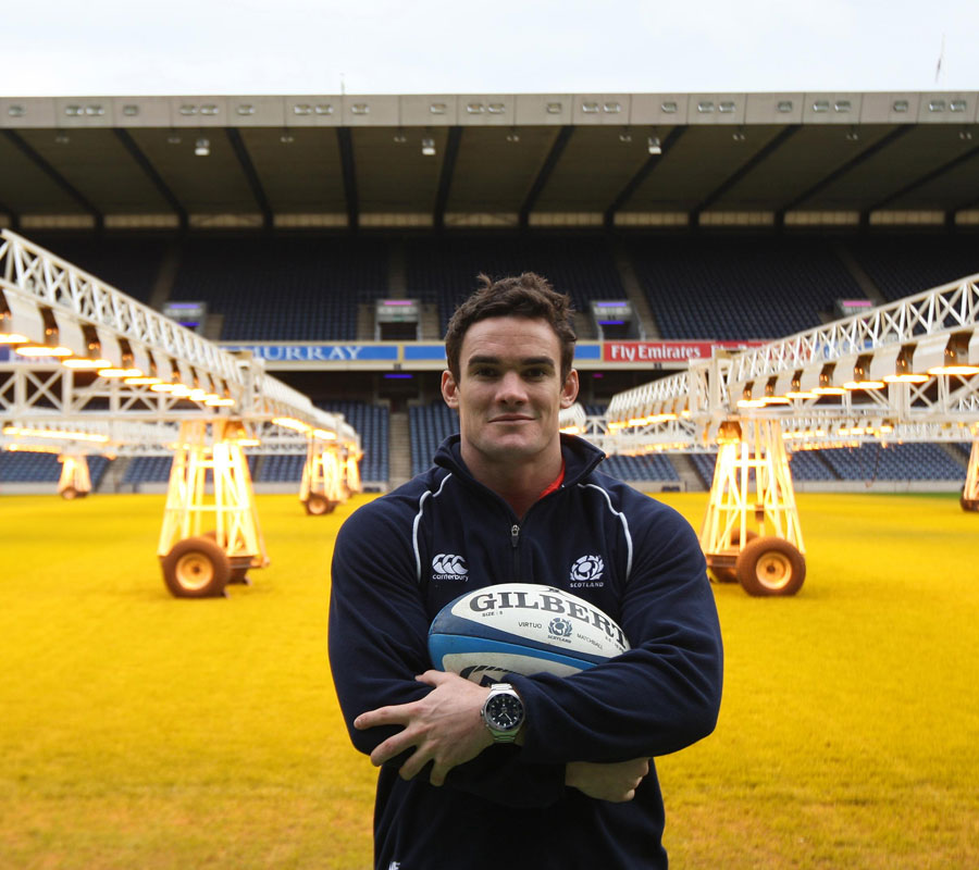 Scotland winger Max Evans poses at Murrayfield