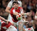 Wales scrum-half Mike Phillips feeds his back line