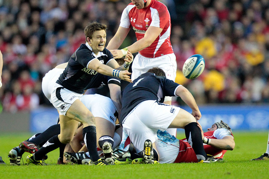 Scotland scrum-half Rory Lawson feeds his backs