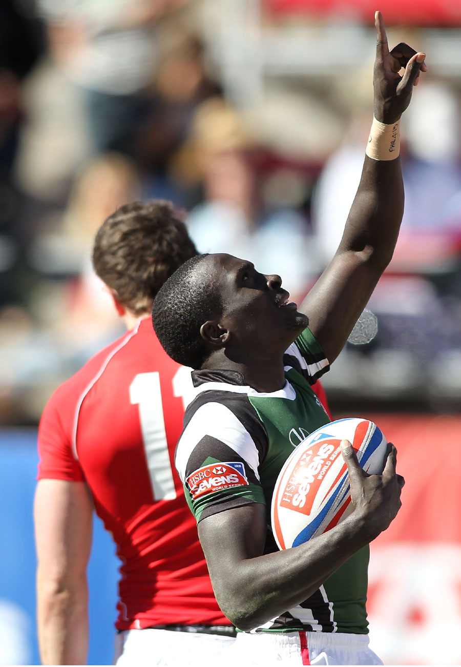 Kenya's Collins Injera celebrates after scoring against Wales