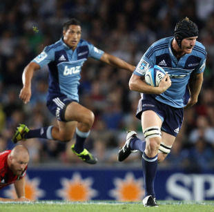 Blues lock Ali Williams charges clear, Blues v Crusaders, Super Rugby, Eden Park, Auckland, February 19, 2011