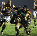 Leicester's Steve Mafi forces his way over against Wasps
