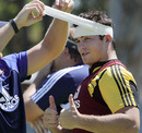 Francois Louw has his head strapped at Stormers training