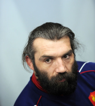 France No.8 Sebastien Chabal talks to the media, Marcoussis, France, February 22, 2011