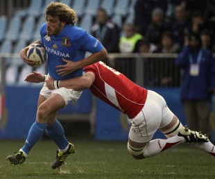 Mirco Bergamasco is caught by Wales' Dan Lydiate, Italy v Wales, Six Nations, Stadio Flaminio, Rome, Italy, February 26, 2011