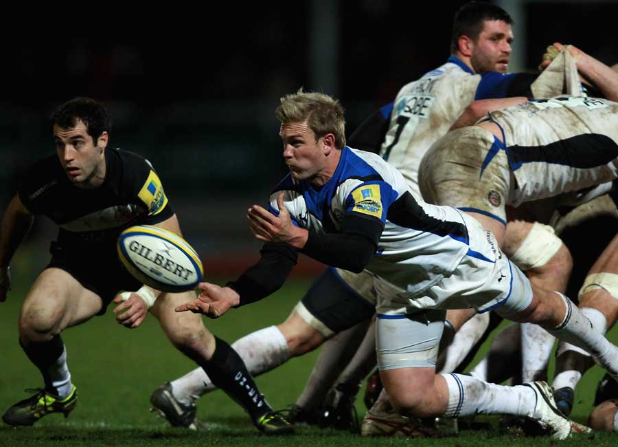 Bath's Michael Claassens passes from the base of the scrum