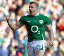 Ireland's Jamie Heaslip celebrates scoring against Scotland