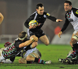 Newcastle's Micky Young exploits a gap in the Harlequins defence,  Newcastle Falcons v Harlequins, Aviva Premiership, Kingston Park, Newcastle, England, March 4, 2011