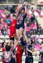 Stade Francais's lock Arnaud Marchois claims the lineout
