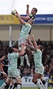 Exeter's Tom Hayes and Northampton's Mark Easter compete at a lineout