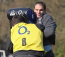 England manager Martin Johnson gets involved in training