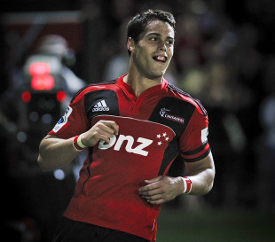 The Crusaders' Sean Maitland celebrates scoring a try, Crusaders v Brumbies, Super Rugby, Trafalgar Park, Nelson, New Zealand, March 11, 2011