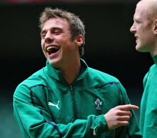 Ireland's Tommy Bowe has a laugh in training, Ireland training session, Millennium Stadium, Cardiff, Wales, March 11, 2011