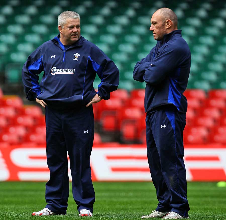Wales head coach Warren Gatland and forwards coach Robyn McBryde