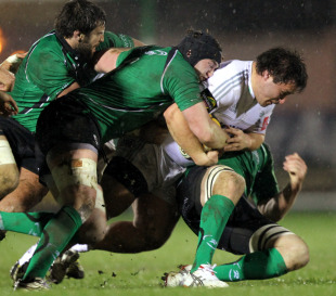 Aironi's Alberto DeMarchi is hauled down by the Connacht defence, Connacht v Aironi Rugby, Magners League, Sportsgrounds, Galway, Ireland, March 11, 2011