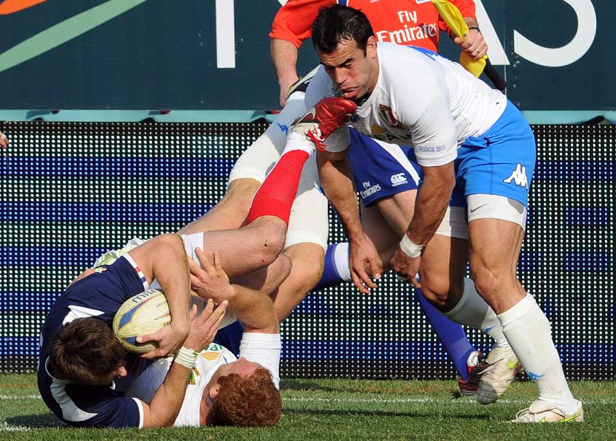 France wing Vincent Clerc is upended
