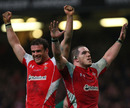 Jamie Roberts and Paul James celebrate Wales' win over Ireland