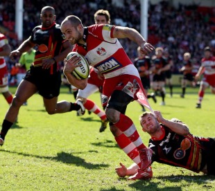 Gloucester wing Charlie Sharples scored one of his four tries, Gloucester v Dragons, Anglo-Welsh Cup, Kingsholm, Gloucester, March 13, 2011