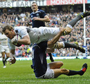 England flanker Tom Croft flattens the defender in the process of scoring