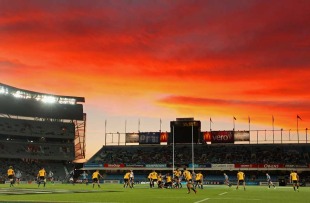 The sun sets at Eden Park, Blues v Hurricanes, Super Rugby, Eden Park, Auckland, New Zealand, March 19, 2011