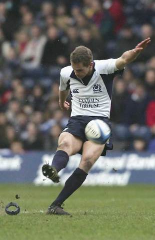 Scotland's Chris Paterson kicks a penalty during Scotland's 18-10 victory over Italy at Murrayfield, February 26 2005