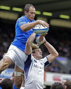 Italy skipper Sergio Parisse beats Richie Gray to a lineout