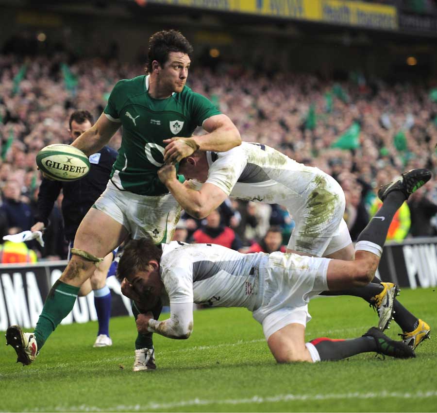 Ireland's David Wallace looks for the offload 