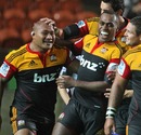 The Chiefs' Sona Taumalolo is congratulated on a try