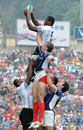 Votu Watisoni of Fiji out jumps the Russian lineout