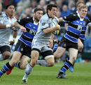 Leicester centre Anthony Allen races clear of the Bath defence
