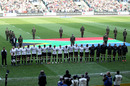 The Sharks line up prior to their clash with the Crusaders at Twickenham