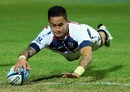 The Rebels' Richard Kingi touches down for a try