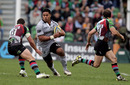 Leicester centre Manu Tuilagi takes on the Quins defence