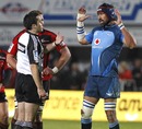The Bulls' Victor Matfield remonstrates with referee Jonathan White
