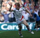 Ulster winger Andrew Trimble celebrates his try