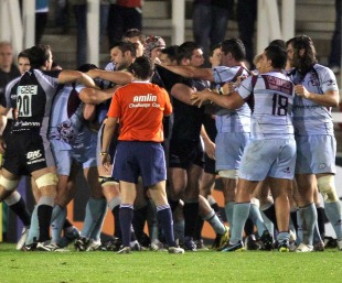 Tempers boil over between Newcastle and Bourgoin, Newcastle Falcons v Bourgoin, Amlin Challenge Cup, Kingston Park, Newcastle, England, October 7, 2010