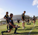 Andrew Hore and his Hurricanes team-mates warm up