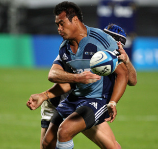 Blues fullback Isaia Toeava loses the ball in contact, Blues v Rebels, Super Rugby, Eden Park, Auckland, New Zealand, April 22, 2011