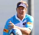 Stormers centre Jean de Villiers spins a pass in training