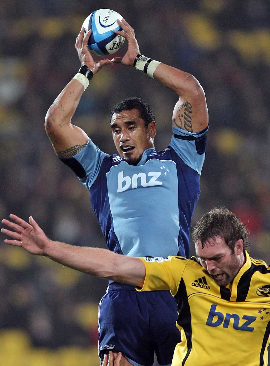 The Blues' Jerome Kaino claims a lineout ball