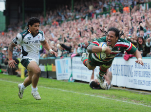 Leicester wing Alesana Tuilagi dives over to score, Leicester Tigers v London Irish, Aviva Premiership, Welford Road, Leicester, England, May 7, 2011 
